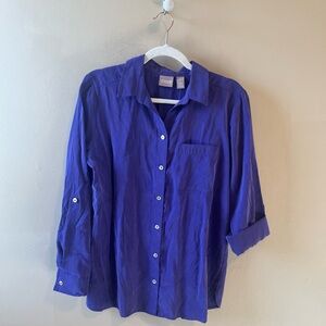 NWT Chico's Silky Chic Modern Utility Long Sleeve Blouse in Regal Plum size 1